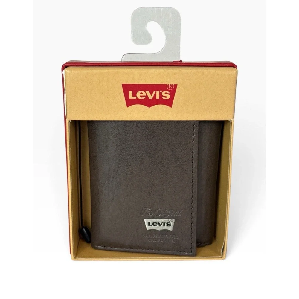 Levi's Men's Sleek & Slim Trifold RFID Brown Leather Wallet 1661